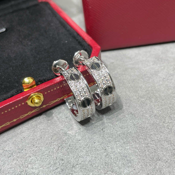 <MAGIC>LOVE CERAMIC DIAMOND PAVED SILVER EARRINGS