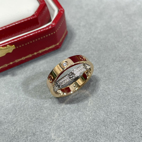 <MAGIC>LOVE PINK GOLD SILVER DIAMOND DOUBLE RING