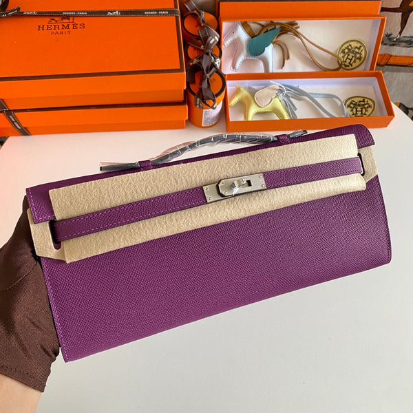 KELLY CUT 31 IN VIOLET PURPLE CALFSKIN WITH SILVER HARDWARE