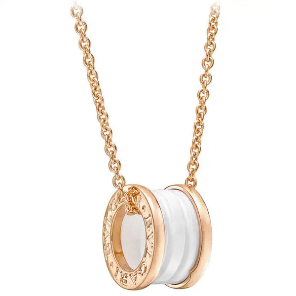 <MAGIC>ZERO 1 WHITE CERAMIC PINK GOLD DIAMOND NECKLACE
