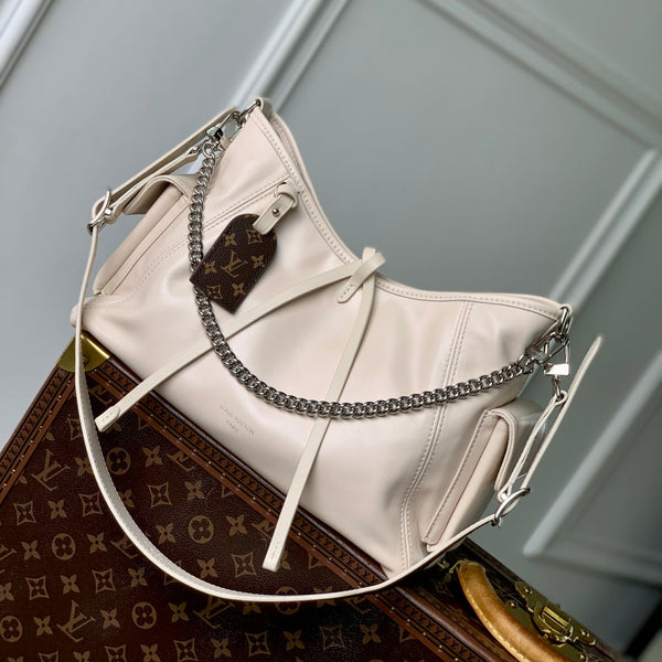 CARRYALL CARGO VIBE PM 33.5 IN VANILLE LAMBSKIN BORWN MONOGRAM TAG