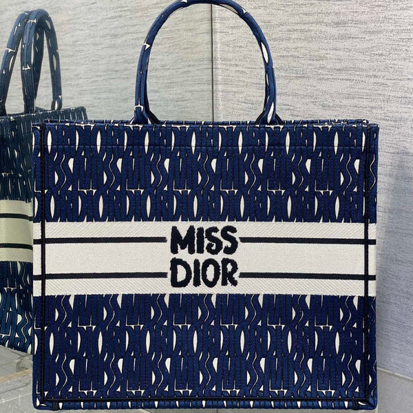 MISS LARGE TOTE 42 IN WHITE MIX DEEP COVE BLUE CANVAS