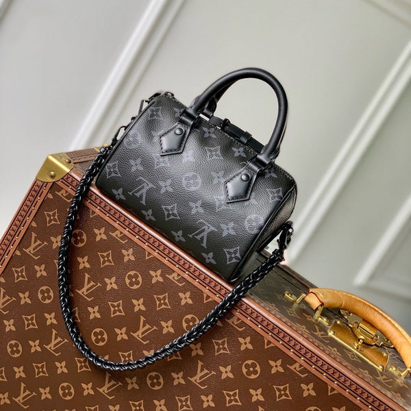 SPEEDY BAG 18 IN BLACK MONOGRAM COATED CANVAS BLACK HARDWARE