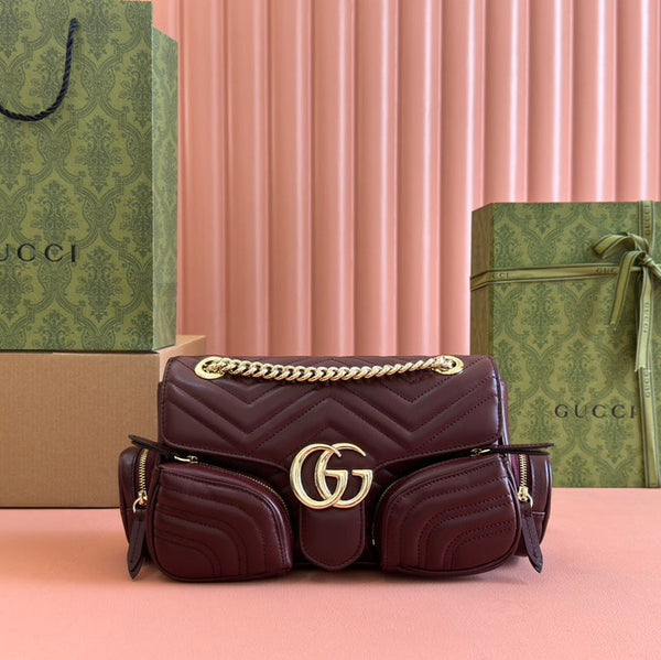 MARMONT SMALL MULTI-POCKET BAG 25 IN CURRANT RED CALFSKIN GOLD HARDWARE